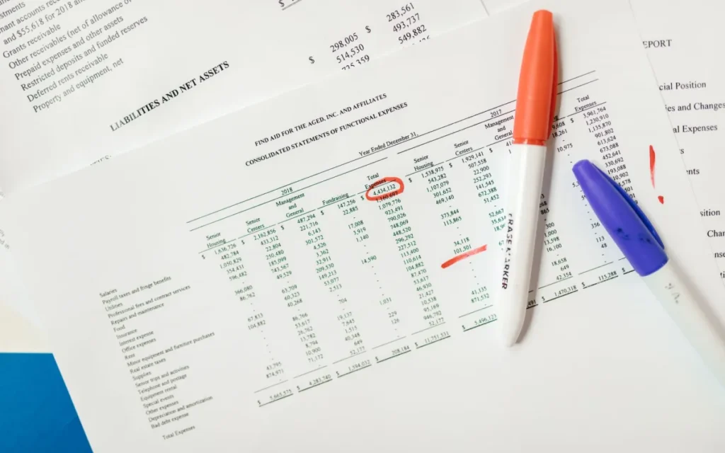 Wydruk zestawienia finansowego z zaznaczonymi wierszami