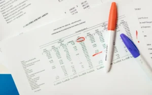 Wydruk zestawienia finansowego z zaznaczonymi wierszami
